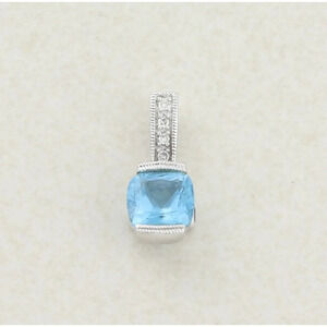Pendant Only 10K White Gold Natural Blue Topaz and Diamond Pendant